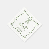 Hand getrokken Frans Groen Huwelijk Monogram Servet (Hoek)