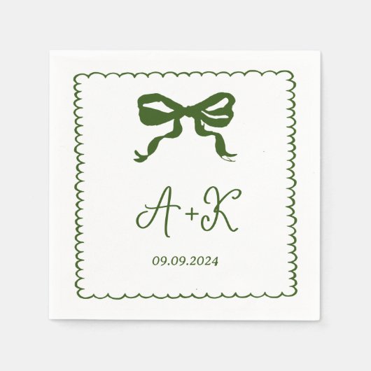 Hand getrokken Frans Groen Huwelijk Monogram Servet (Voorkant)