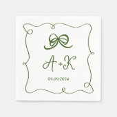 Hand getrokken Frans Groen Huwelijk Monogram Servet (Voorkant)