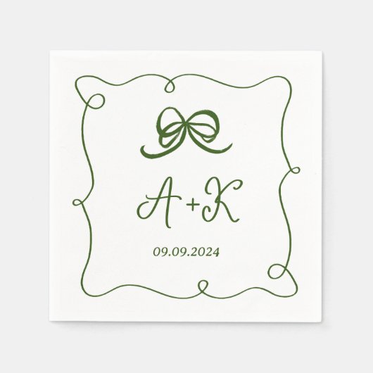 Hand getrokken Frans Groen Huwelijk Monogram Servet (Voorkant)