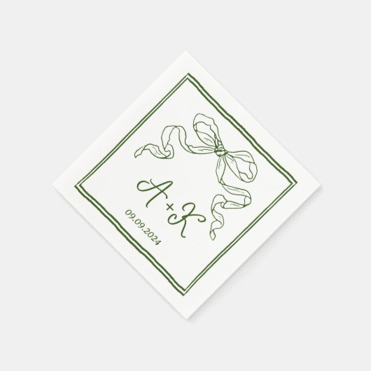 Hand getrokken Frans Groen Huwelijk Monogram Servet (Hoek)