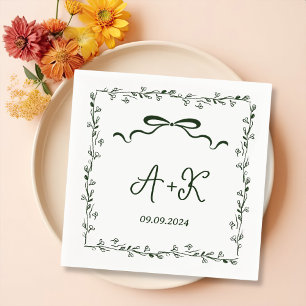 Hand getrokken Frans Groen Huwelijk Monogram Servet