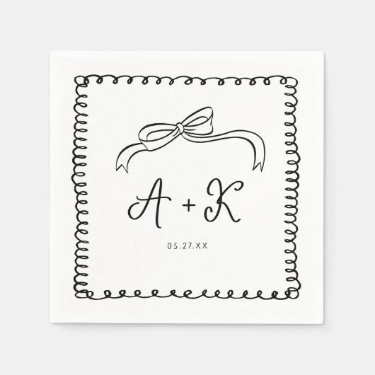 Hand getrokken Frans Leuk Bruiloft Monogram Servet (Voorkant)