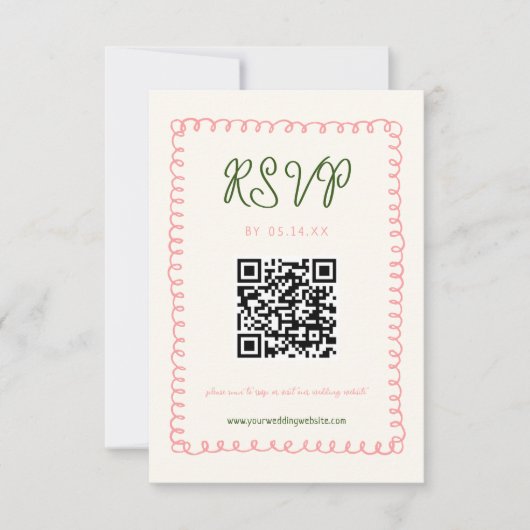 Hand getrokken Frans Leuk Huwelijk QR Code RSVP Kaartje (Voorkant)