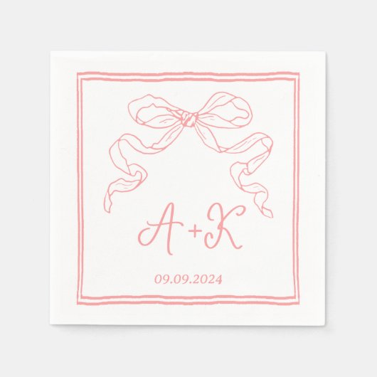 Hand getrokken Frans Roze Huwelijk Monogram Servet (Voorkant)