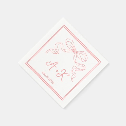 Hand getrokken Frans Roze Huwelijk Monogram Servet (Hoek)