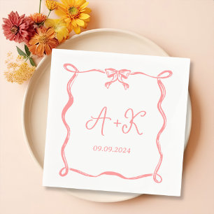 Hand getrokken Frans Roze Huwelijk Monogram Servet