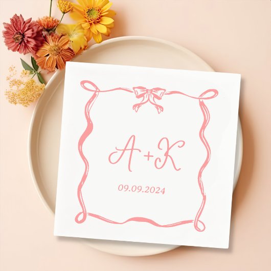 Hand getrokken Frans Roze Huwelijk Monogram Servet