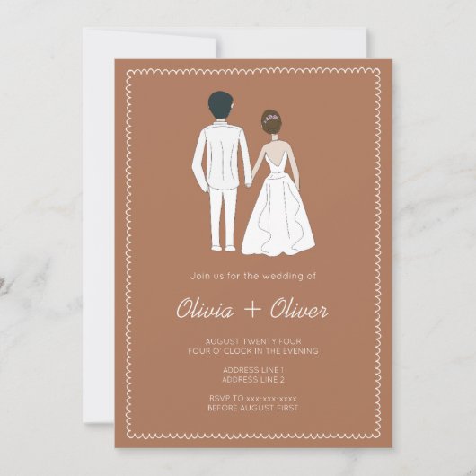 Hand getrokken franse terracotta bruiloft kaart (Voorkant)