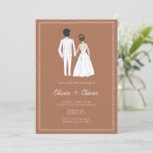 Hand getrokken franse terracotta bruiloft kaart (Staand voorkant)
