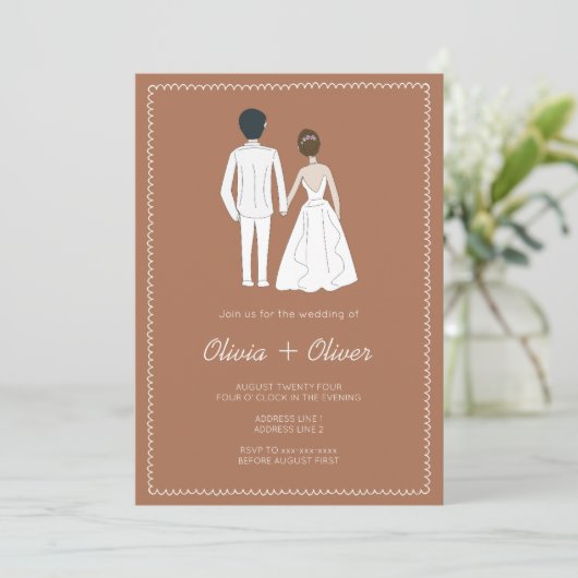 Hand getrokken franse terracotta bruiloft kaart (Staand voorkant)