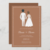 Hand getrokken  franse terracotta bruiloft kaart (Voorkant / Achterkant)