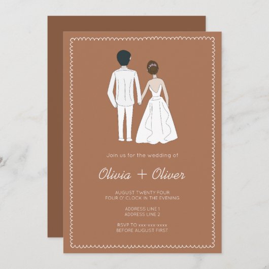 Hand getrokken franse terracotta bruiloft kaart (Voorkant / Achterkant)