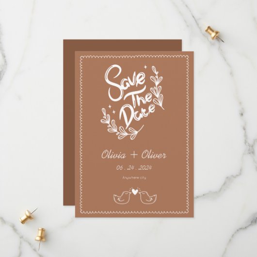 Hand getrokken  franse terracotta bruiloft save the date (Voorkant / Achterkant in situ)