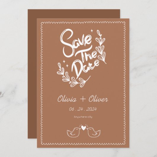 Hand getrokken  franse terracotta bruiloft save the date (Voorkant / Achterkant)