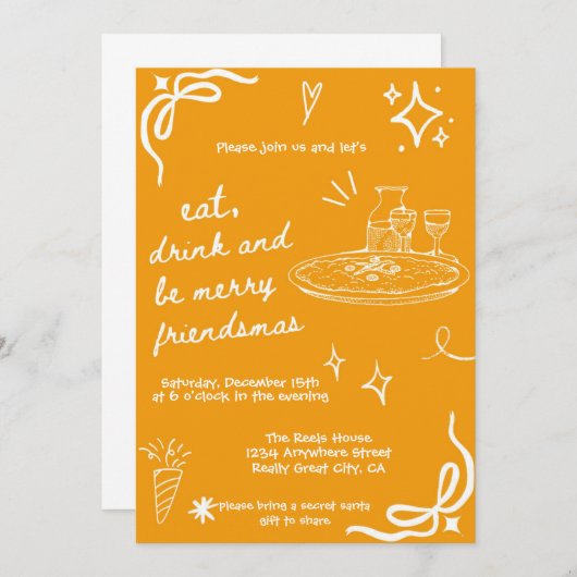 Hand getrokken Friendsmas Vakantie Uitnodiging Sin (Voorkant / Achterkant)