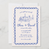 Hand getrokken Funky Blue Handschrift bruiloft Kaart (Voorkant)