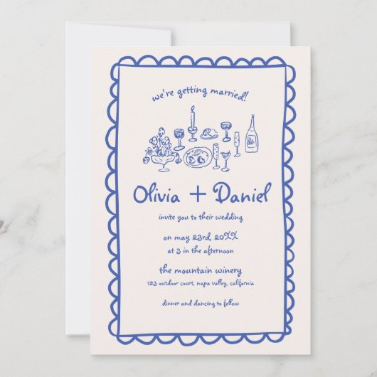 Hand getrokken Funky Blue Handschrift bruiloft Kaart (Voorkant)