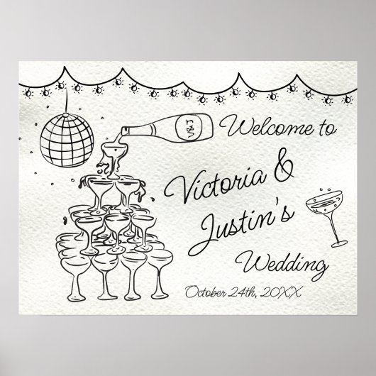 Hand getrokken Funky Doodle Bruiloft Welkomstbord Poster (Voorkant)