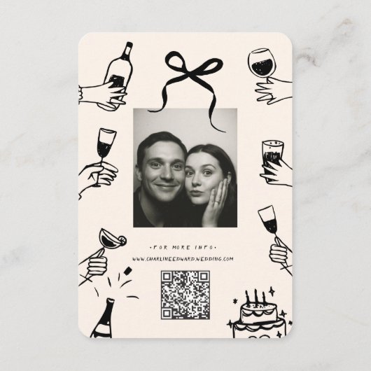 Hand getrokken Funky Doodle Wedding Details Informatiekaartje (Achterkant)