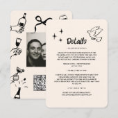 Hand getrokken Funky Doodle Wedding Details Informatiekaartje (Voorkant / Achterkant)