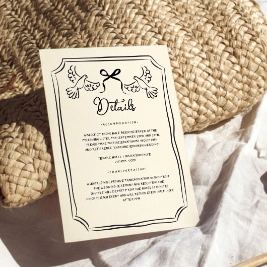 Hand getrokken Funky Doodle Wedding Details Informatiekaartje