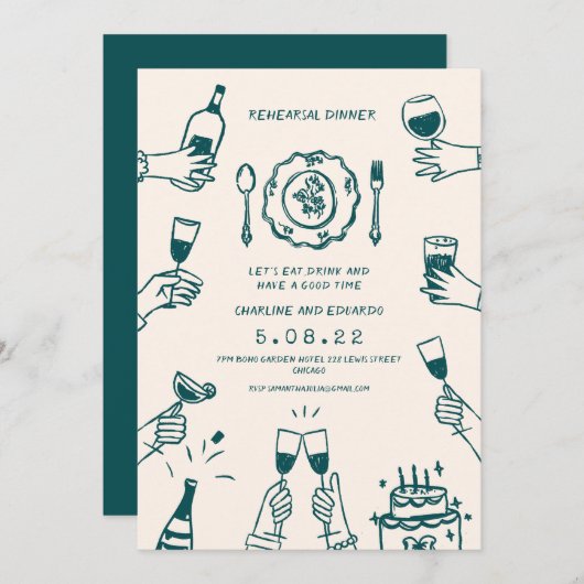 Hand getrokken Funky eigentijdse repetitie diner Kaart (Voorkant / Achterkant)