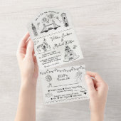 Hand Getrokken funky Engeland doodle bruiloft All In One Uitnodiging (Afscheurbaar)