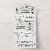 Hand Getrokken funky Engeland doodle bruiloft All In One Uitnodiging (Binnen)