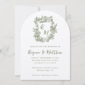 Hand getrokken Funky Floral Crest Monogram Huwelij Kaart (Voorkant)