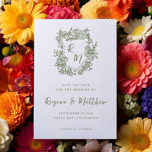 Hand getrokken Funky Floral Crest Monogram Huwelij Save The Date