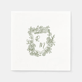 Hand getrokken Funky Floral Crest Monogram Huwelij Servet