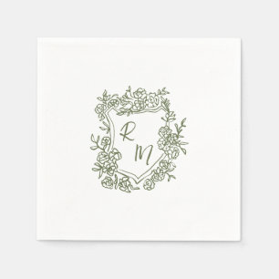 Hand getrokken Funky Floral Crest Monogram Huwelij Servet