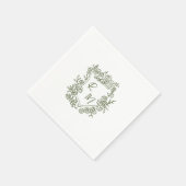 Hand getrokken Funky Floral Crest Monogram Huwelij Servet (Hoek)
