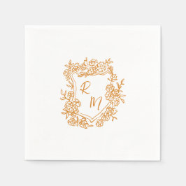 Hand getrokken Funky Floral Crest Monogram Huwelij Servet