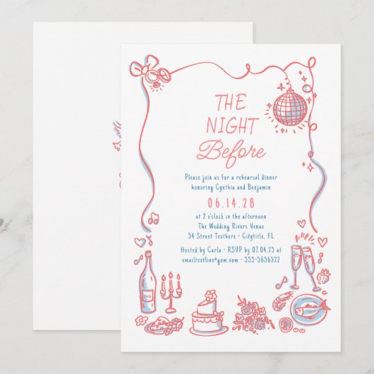 Hand getrokken funky grillige roze repetitie diner kaart (Voorkant / Achterkant)