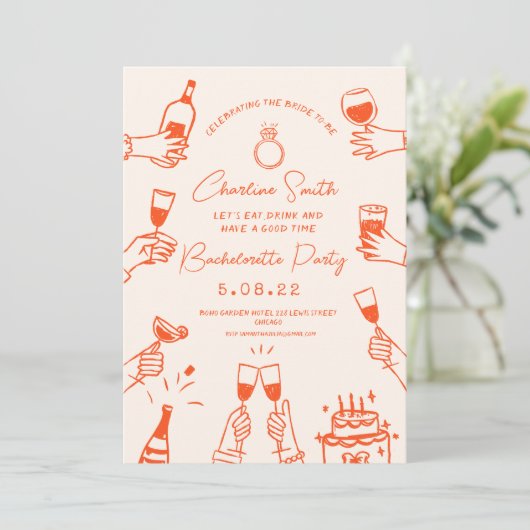 Hand getrokken funky handschrift bruids brunch kaart (Staand voorkant)