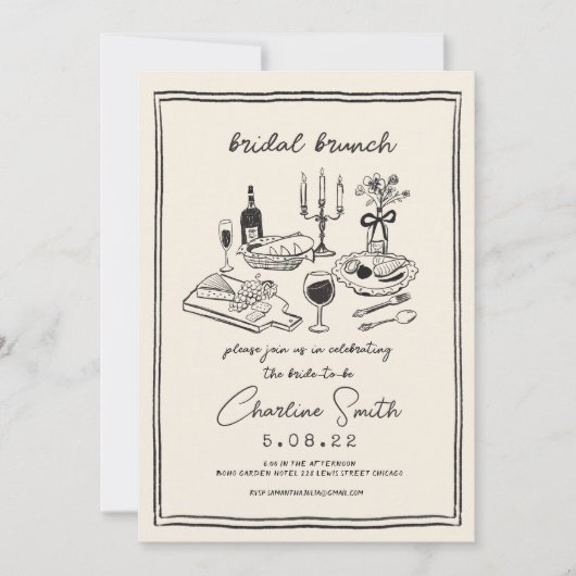 Hand getrokken funky handschrift bruids brunch kaart (Voorkant)