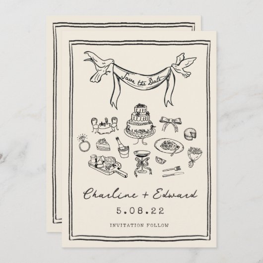 Hand getrokken Funky Handschrift Save the date (Voorkant / Achterkant)