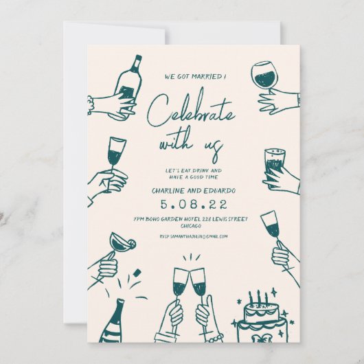 Hand getrokken Funky Hedendaagse Bruiloft Kaart (Voorkant)