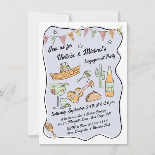 Hand getrokken Funky Mexicaanse Fiesta Kaart (Voorkant)