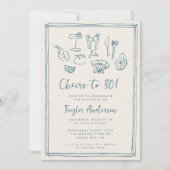 Hand getrokken Funky Nautical Beach 30e verjaardag Kaart (Voorkant)