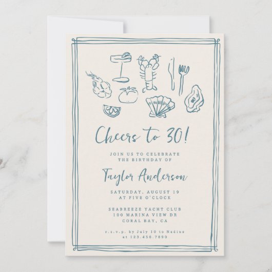 Hand getrokken Funky Nautical Beach 30e verjaardag Kaart (Voorkant)