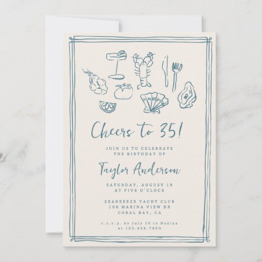 Hand getrokken Funky Nautical Beach 35e verjaardag Kaart (Voorkant)
