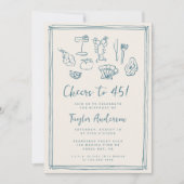 Hand getrokken Funky Nautical Beach 45e verjaardag Kaart (Voorkant)