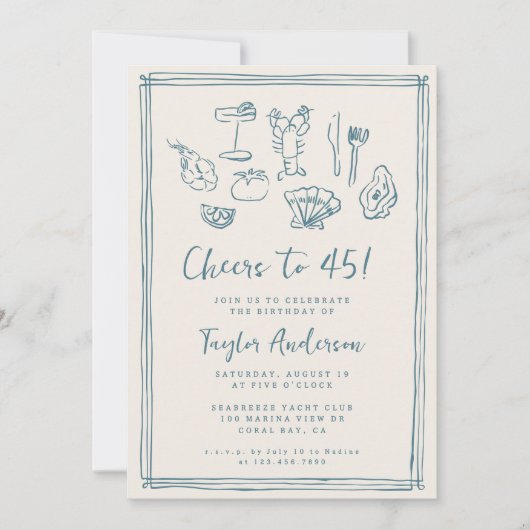 Hand getrokken Funky Nautical Beach 45e verjaardag Kaart (Voorkant)