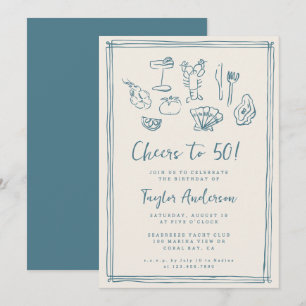 Hand getrokken Funky Nautical Beach 50e verjaardag Kaart