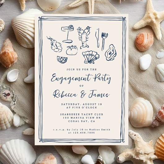 Hand getrokken Funky Nautical Beach Engagement Par Kaart