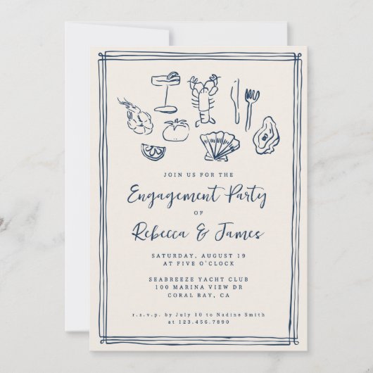 Hand getrokken Funky Nautical Beach Engagement Par Kaart (Voorkant)