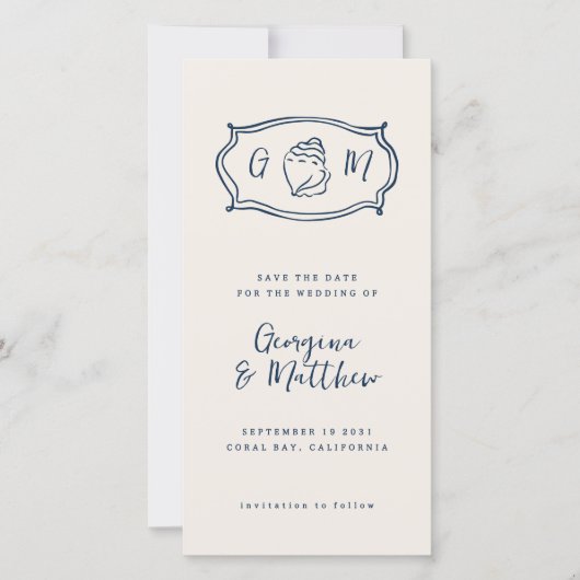 Hand getrokken Funky Nautical Monogram Huwelijk Save The Date (Voorkant)